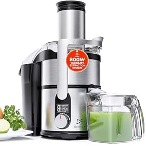 Eurolux 800W Premium Centrifugal Juicer for Whole Fruits and Vegetables – TurboJet Extraction System – 5-Speed Dial with Digital Display – Wide 3” Feed Chute – Easy to Clean – BPA-Free- Stainles Steel