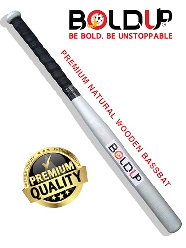 Image of Wooden Baseball Bat for Power Hitting - Solid Hardwood, Anti-Slip Grip Handle, Balanced Swing Design (Combo of 2 Silver)
