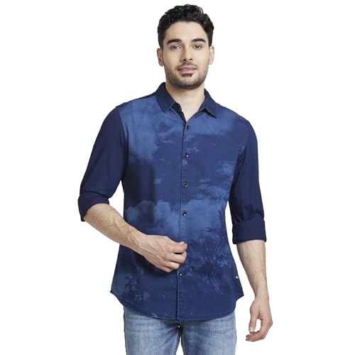 Image of Spykar Men's Regular Fit Raised Collar Full Sleeve Printed Casual Shirts