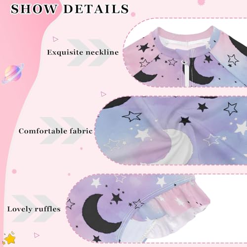 ALAZA Toddler Swimsuit Girl Bathing Suit Swimwear Rash Guard Stars Crescent Moon Gradient Long Sleeve 3T4