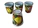 Hand Painted Italian Ceramic Shot Glasses Set of 4, 1.25 oz Lemon & Pomegranate Limoncello Cups, Green Rim Ceramic Shot Glass Set, Mediterranean Pottery Drinkware, Handmade Tasting & Tequila Cups