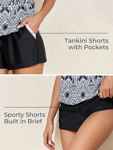 Image of Summer Mae Blouson Women's Tankini Swimsuits Tummy Control Modest 2026 Two Piece with Sporty Pockets Bathing Suits
