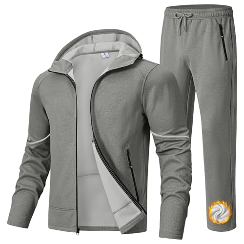 BGOWATU Men's Fleece Lined Tracksuits Set Winter Jacket Hoodie Sweatsuit Running Sport Pants Jogging...