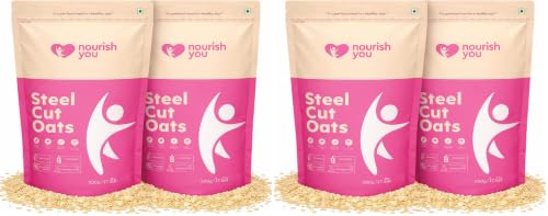 Image of Nourish You Premium Steel Cut Oats - 1Kg | 14.2g Protein per 100g | 10.2g dietary Fibre per 100g | Gluten Free Oats | High in Iron & Fibre | Healthy Protein Breakfast Cereal & Oatmeal | Diet food for Weight Management | Value pack |