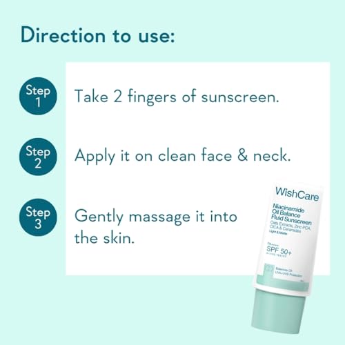 Image of WishCare Niacinamide Oil Balance Fluid Sunscreen SPF 50 PA++++ In-Vivo Tested | 8Hrs+ SPF Protection | Lightweight, Matte & No White Cast | Sunscreen SPF 50 For Oily Skin, Sensitive, Dry & Combination Skin | For Women & Men | 30ml