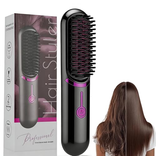 Brosse Lissante pour Cheveux ionique négative portable sans fil, fers à lisser, brosse de défrisage sans fil, peigne de défrisage avec fonction de charge...