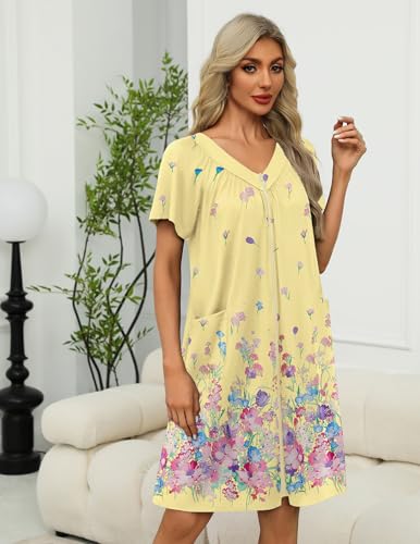 Image of Ekouaer Women Robe Zipper Front Mumu Duster Robes Zip Up Housecoat Soft Sleepwear with Pockets