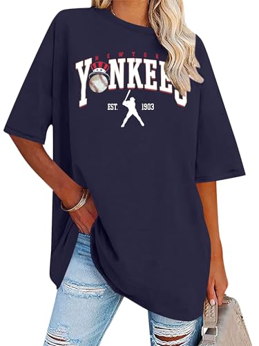 Game Day Shirt Baseball Shirts Women Oversized Baseball Team Graphic Tshirt Baseball Fan Shirt Casual Short Sleeve Tee Tops Navy Blue