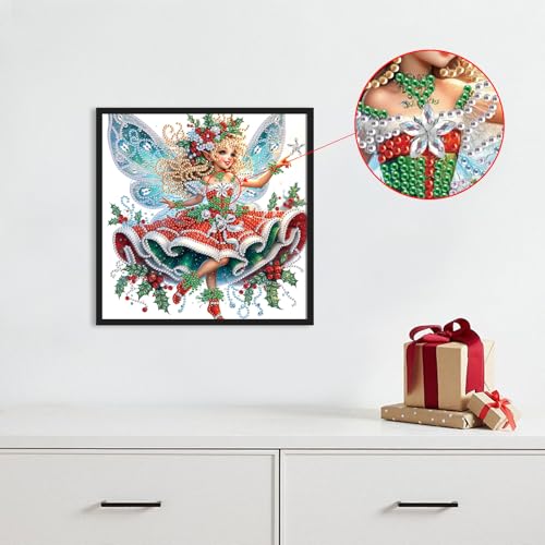 Image of Diamond Art Painting Kit for Adults, 5D Special Shape Diamond Art Kits for Beginners, Crystal Rhinestones Diamond Painting for Home Wall Christmas Decoration Gift 12x12 inch, Christmas Butterfly Fairy