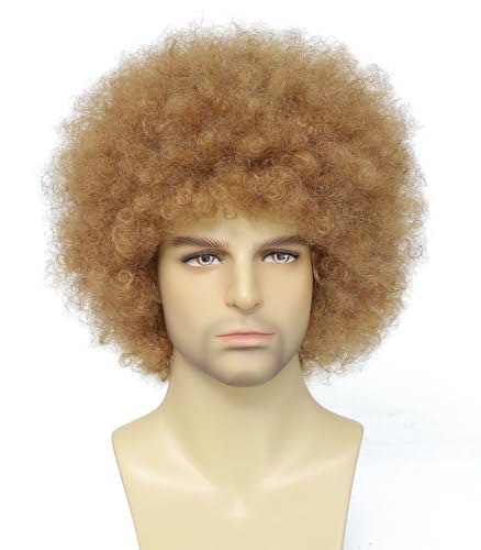 Image of 70s 80s Afro Wig for Men Women, Afro Costume Wig, Perfect for Halloween, 70s Themed Party, Disco Party, Cosplay Bob Ross Costume (Light Brown)