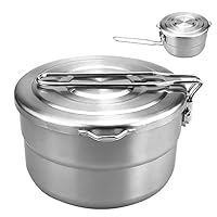 mizikuu Camping Topf, 1.5 L Großes Fassungsvermögen Bento Topf Camping Geschirr mit Deckel und Griff Edelstahl Camping Kochgeschirr Topf Camping Wandern Picknick Angeln