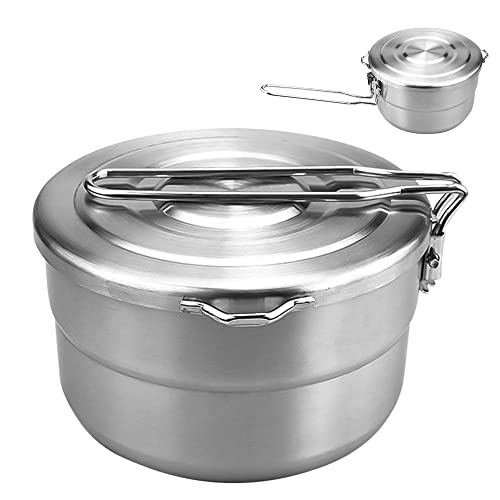 mizikuu Camping Topf, 1.5 L Großes Fassungsvermögen Bento Topf Camping Geschirr mit Deckel und Griff Edelstahl Camping Kochgeschirr Topf Camping Wandern Picknick Angeln