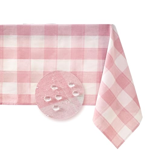 BALCONY & FALCON Rectangle Gingham Tablecloth – Water-Resistant Cotton Blend Washable Checkered Table Cloth for Easter, Spring Outdoor Picnic, Camping, Kitchen, Party Decor (Pink White, 55x95 Inch) by BALCONY & FALCON - Used condition - US$15.02