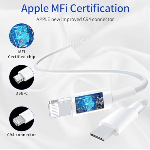 USB C au câble de foudre 3Pack 3FT, [Certifié MFi] iPhone Câble chargeur, type de livraison d'alimentation C iPhone Chargeur cordon charge rapide compatible avec iPhone 14 13 12 11 XS XR X 8 7 iPad
