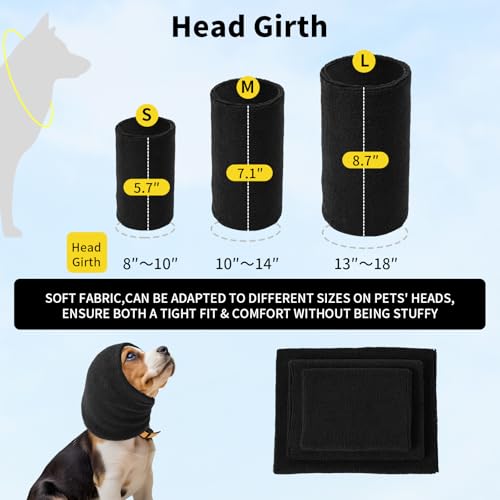 Ohrenschützer für Hunde Lärmschutz,Anti-lärm Ohrenschutz Hund, Pet Earflap Head Wrap,Haustier Schallschutzhaube (schwarz, S)