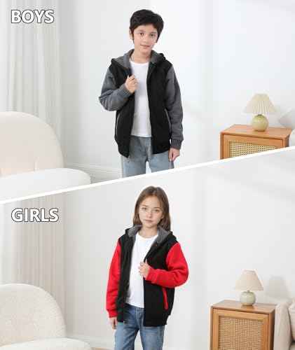 V VALANCH Boys Hoodie Zip Up Fleece Lined Jacket Warm Sherpa Hooded Sweatshirts for Boys Girls 6-15 Years4