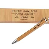 QUE VIVA LA NOVIA Bolígrafo personalizado con caja grabada de madera para Primera Comunión niño y niña