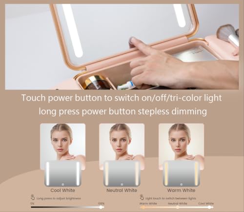 Estuche de viaje para maquillaje con espejo LED ajustable de 3 colores 6