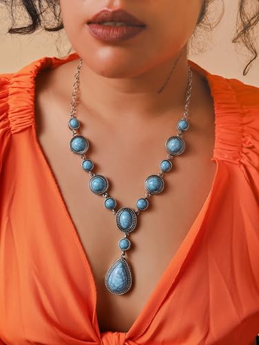 MINACHI Bohemian Created Turquoise Beaded Y-Necklace, Turquoise-toned Multi-shaped Pendant, Dainty Elegant Jewelry for Women3