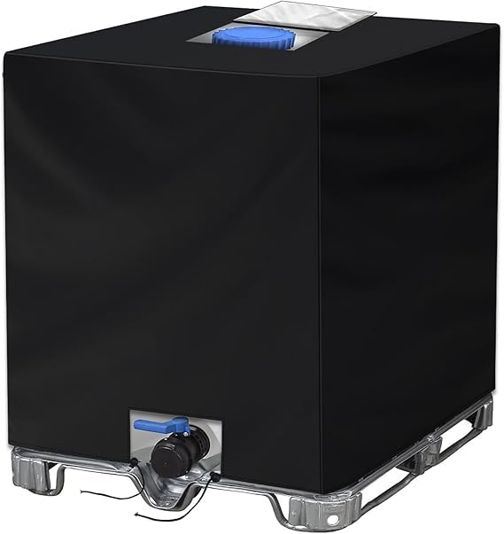 Bâche Réservoir d'eau IBC 1000 L NEVERLAND Bache pour Cuve 1000 L IBC 210D Couverture Container Citerne Eau Pluie Coupe-Vent Anti-UV 120 * 100 * 116cm Noir