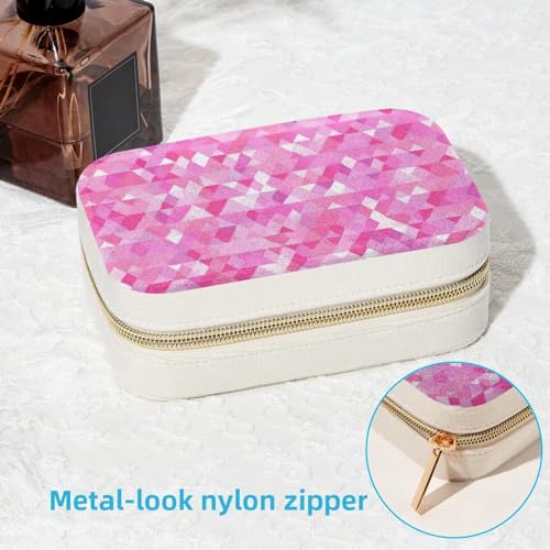 Boîte à bijoux double couche rose avec motif géométrique triangle - 7