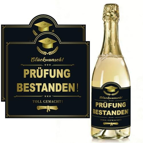 2 Stücke Flaschenetiketten Prüfung Bestanden Etikett Geschenk Prüfung Bestanden Aufkleber Abschluss Bestandene Prüfung Geschenk Abitur 2026 Geschenke Flaschen Aufkleber Schwarz Gold Selbstklebend
