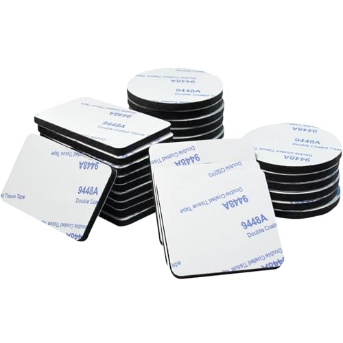 Caremore 30 Pièces Scotch Double Face Extra Fort, Noir, 5 cm x 3 cm x 3 mm (rectangles), 4 cm x 4 cm x 3 mm (squares), 4 cm x 4 cm x 3 mm (rounds), Ruban Adhésif Double Face
