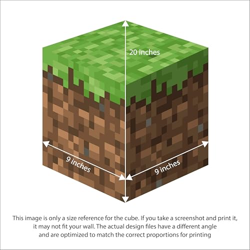 Image of Mahomade 3D Cube Illusion Wall Art, Viral 3D cube for wall corner, Geometric Pixelated Block Design, Grey (Minecraft game Design)