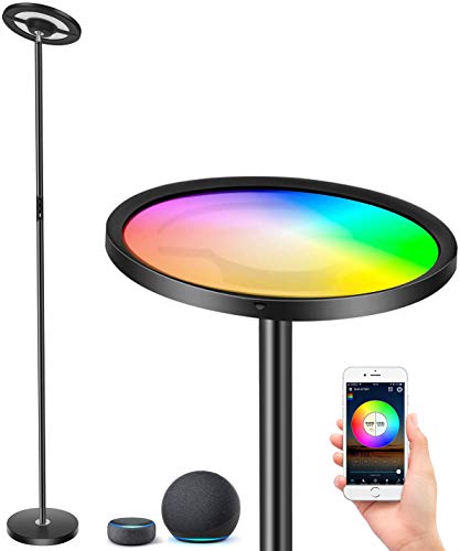 KKING Lampadaire RVB Intelligent avec télécommande, Lampe sur Pied Lumineuse à intensité Variable LED 24W WiFi lumière du Jour Compatible avec Alexa et Google Home pour Les Salons, Les Chambres,Noir Cover