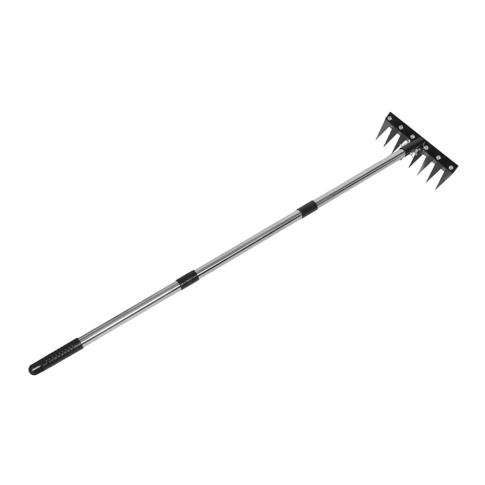 Rastrello Dethatching 8 denti resistenti Manico regolabile Attrezzo da giardino in ferro in acciaio inossidabile for allentamento del terreno da diserbo