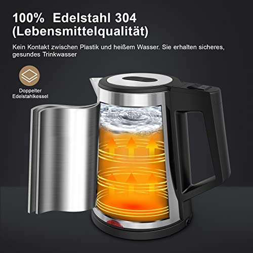 Wasserkocher,HOMEVER Edelstahl Elektrischer Wasserkessel 1,7 Energieeffizient, BPA-frei, 1800W tragbarem Elektro… – Bild 3
