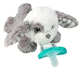 RaZbaby JollyPop Pacifier, Holder w/Detachable Baby Pacifier, Stuffed Animal RaZbuddy, All Ages 0M+, 100% Medical Grade USA Made Silicone, Machine Washable, Textured & Easy to Hold – Puppy
