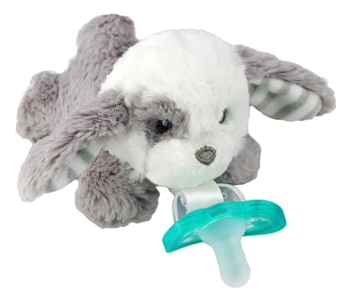 Image of RaZbaby JollyPop Pacifier, Holder w/Detachable Baby Pacifier, Stuffed Animal RaZbuddy, All Ages 0M+, 100% Medical Grade USA Made Silicone, Machine Washable, Textured & Easy to Hold – Puppy