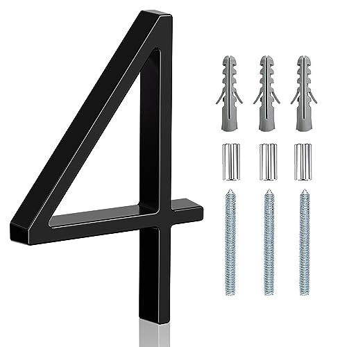 5' Floating Stainless Steel Address House Number, Modern Metal Anti-Rust House Numbers with Nail Kits for Door Garden Mailbox Decor Visibility Signage (4)