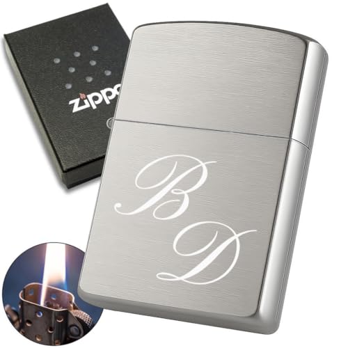 Personalisiertes Feuerzeug mit Gravur hergestellt mit Zippo Sturmfeuerzeug Chrome Brushed Geschenkidee für Männer Papa Freund (Initialen)