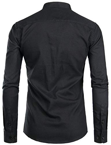 ZEROYAA Men's Hipster Mandarin Collar Long Sleeve Button Up Oxford Shirts with Chest Pocket2