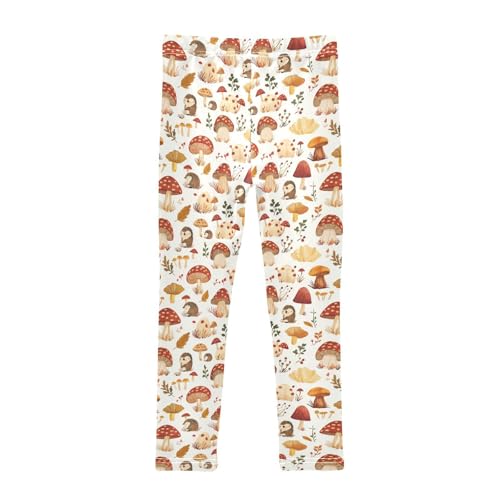 ZZKKO Girls Leggings Fall Hedgehogs and Mushrooms Toddler Girls Clothes Toddler Comfortable Bottoms Girl Leggings 3T-10Y2