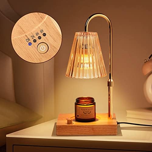 Kolable Candle Warmer Lamp for Jar Candles, Electric Candle Wax Warmer with Timer, Hight/Heat Adjustable,Dimmer,Vintage Crystal Wax Melt for Small Large Size Jar Candles Wooden Base