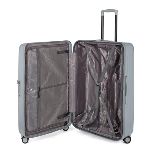 Image of SWISS MILITARY Polycarbonate Summit 360 Rotatable 8 Wheel 80cm Hard Trolley Luggage, Anti Theft Zip, TSA Lock, 15.6 inch Laptop Compartment Expandable Storage Suitcase & Dust Cover Free Large Silver 137L