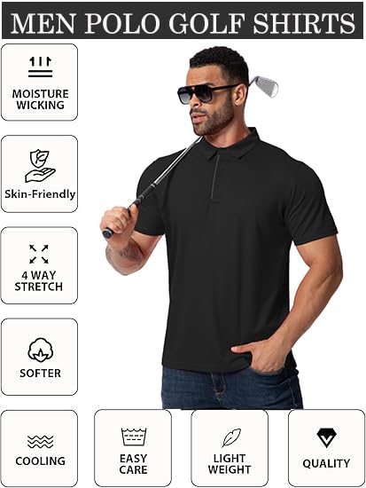 3 Pack Mens Polo Shirt Quick-Dry Short Sleeve Athletic Top Moisture Wicking Performance Dry Fit Golf Tennis T-Shirt4