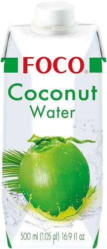 FOCO Kokoswasser, pur, erfrischender Durstlöscher, Sportgetränk, kalorienarm, von Natur aus vegan, 100 % Kokosnusswasser - 12 x 500 ml