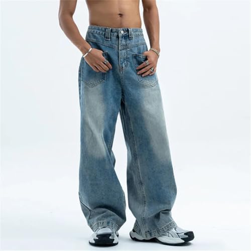 Men's Denim Pants Solid Color Loose Streetwear Trousers Straight Wide Leg Jeans4