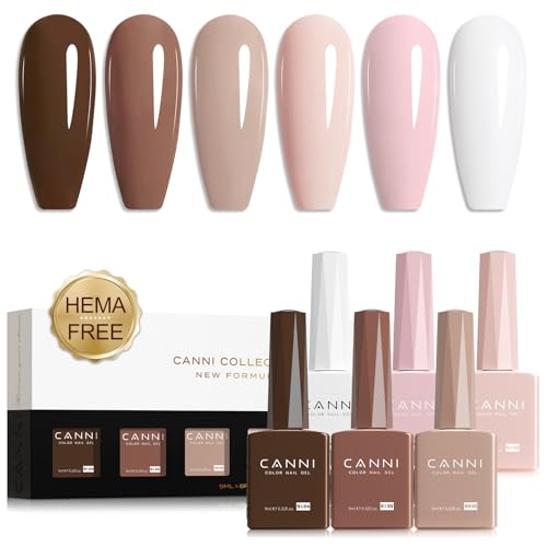 CANNI Gel Nail Polish Kit -6 Colors Nude Pink 9ML Gel Polish Set Skin Tones French Nail Neutral Brown Soak Off Gel Nail Kit Manicure DIY Manicure Salon DIY