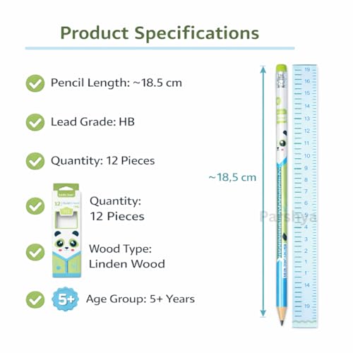 Image of KiddieWorld Premium Linden Wood HB Pencil Set for Kids (Pack of 12) - Extra Dark Graphite Pencils with Eraser Tops - Ideal for School, Sketching, Gifting & Return Gifts