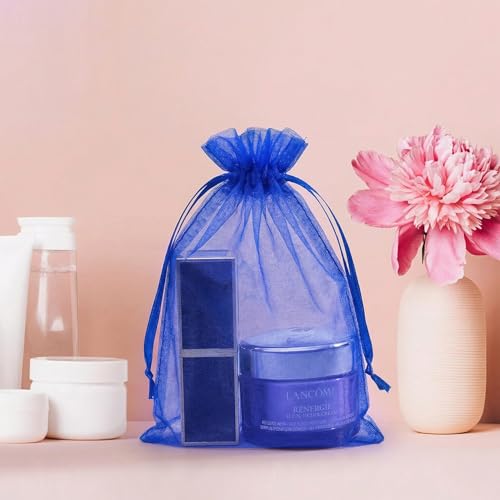 Image of Crweety 50PCS Organza Bags 6x9 Blue Small Mesh Gift Bags Drawstring for Jewelry Sachet Candy Treats, Sheer Pouches Cute Baggies for Birthday Baby & Bridal Shower Wedding Graduation Party Favors