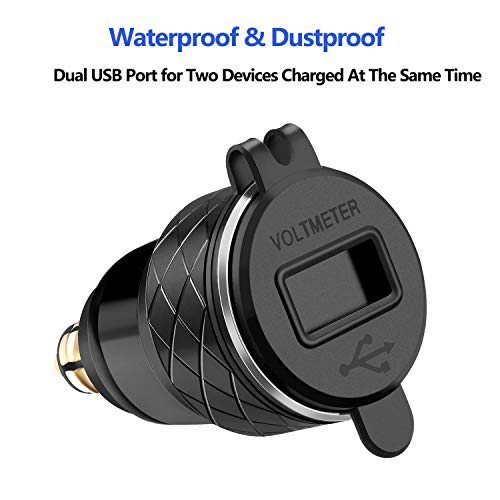 Image of iMESTOU Aluminium DIN Hella USB Plug to Dual USB Charger Adapter with LED Voltmeter Waterproof for 12V /24V BMW Ducati Motorcycles