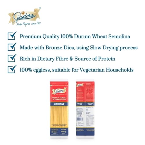 Image of Durum Wheat Semolina Vegetarian Fibre Rich Linguine I Protein and Fiber Rich Vegetarian Long Pasta - 500 gm