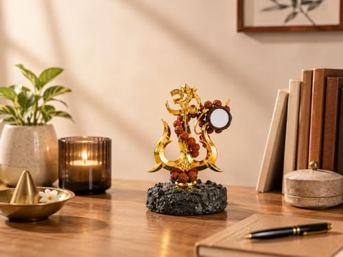 Image of Shiv Trishul with Damru & Rudraksha | Mahakal Trishul Car Dashboard Idol | Lord Shiva Trishul Showpiece for Home, Office & Puja Room Decor