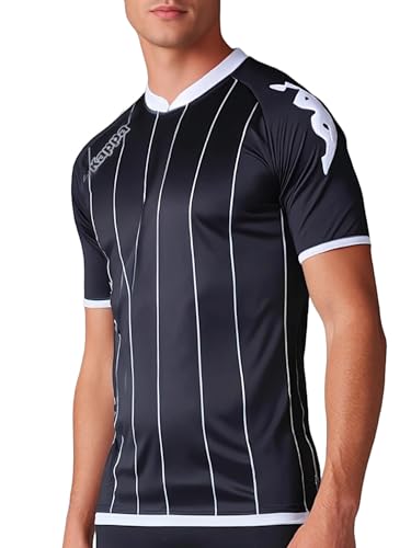Kappa Herren Trikot Arezzo Sportshirt Kurzarm Fußball- und Trainingsshirt mit Längsstreifen, atmungsaktiv (DE/NL/SE/PL, Alphanumerisch, XXL, Regular, Regular, Schwarz)