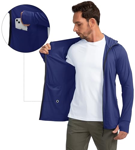 Image of Men's UPF 50+ Light Jacket Full Zip Sun Protection Hoodie Long Sleeve Sun Shirts for Men Hiking Fishing Zip Pockets